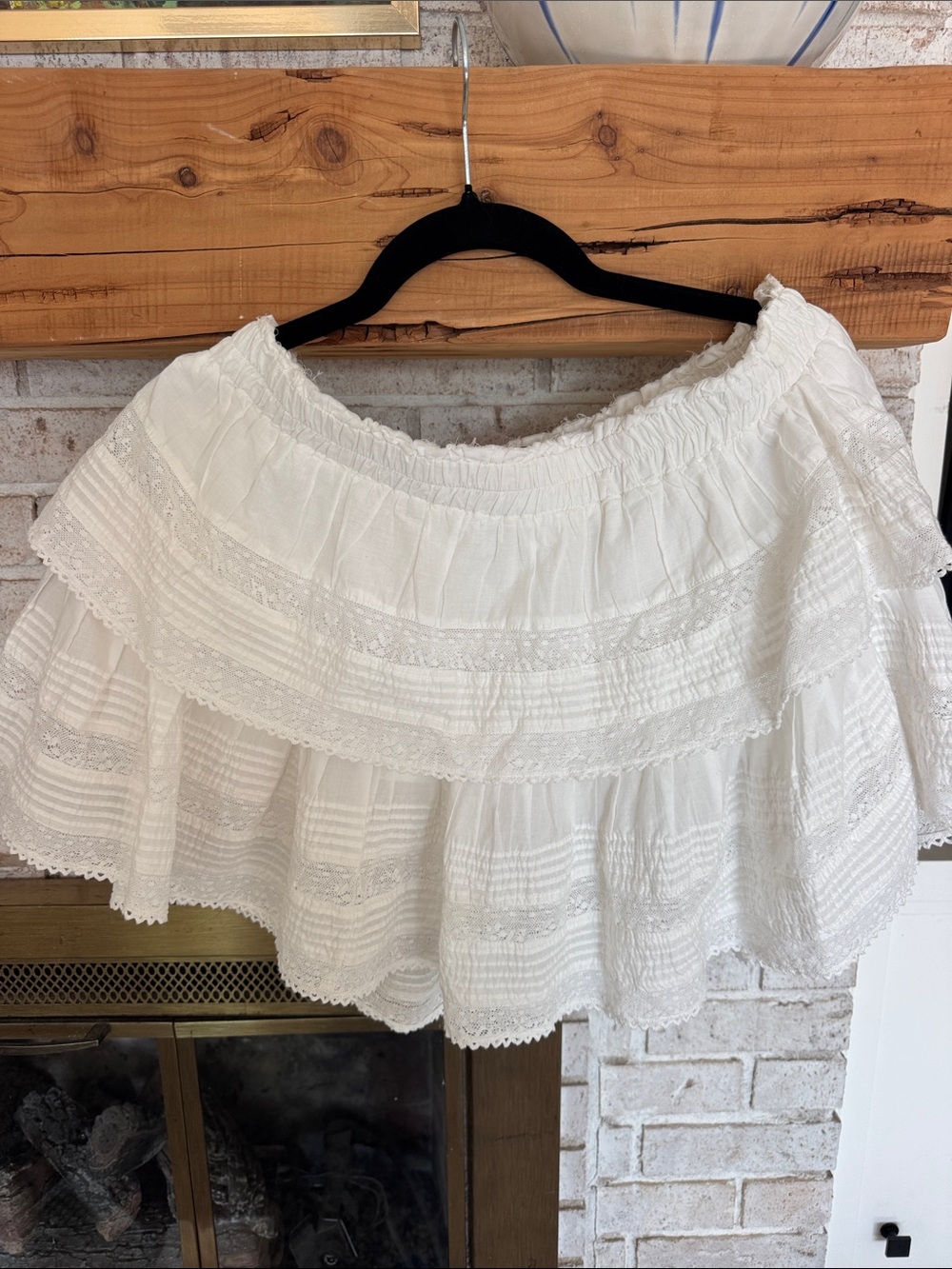 LoveShackFancy White Smocked Waist Ruffle Skirt